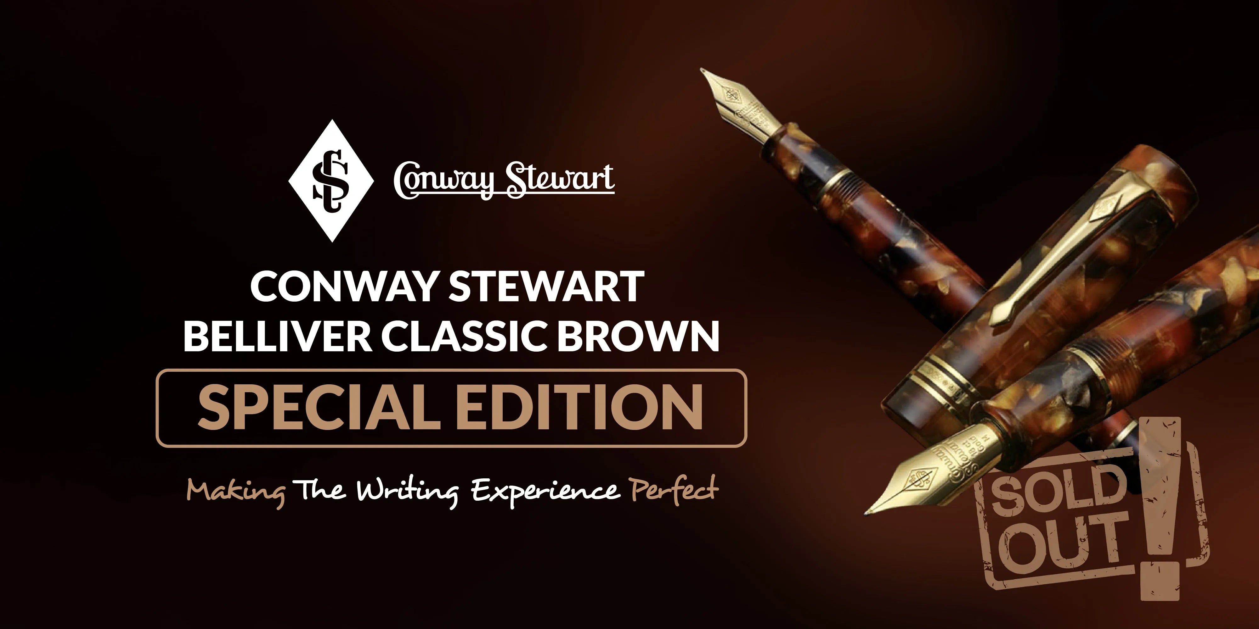 Banner for the Belliver Classic Brown special edition, brown marbled fountain pens, marked sold out