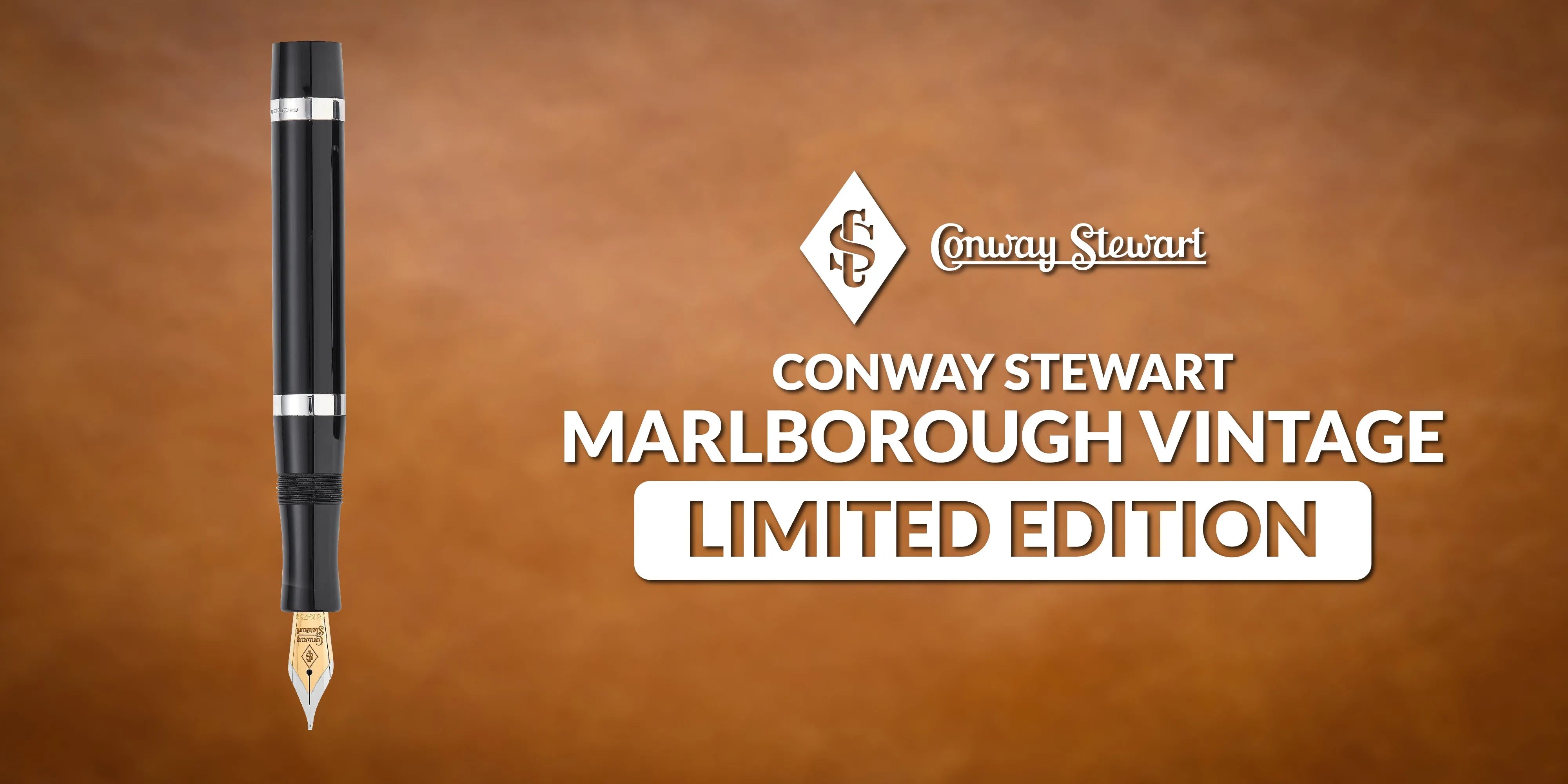 Banner for the Marlborough Vintage limited edition, a black fountain pen with silver trim and gold nib