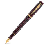 Stylo-plume Lady Churchill Burgundy Pearl ouvert, plume exposée, finition tourbillonnée bordeaux nacrée avec finitions dorées