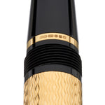 Close-up of the gold cap band hallmarked CS 375 on the Conway Stewart Churchill Vermeil fountain pen