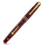 Conway Stewart Series 58 burgundy marbled fountain pen with pocket clip, capped, alternate angle
