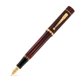 Churchill Burgundy Blush fountain pen capped, deep burgundy marbled acrylic with gold trim