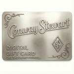 Conway Stewart digital gift card for one thousand pounds, pewter plaque design with scroll flourishes