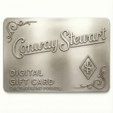 Conway Stewart digital gift card for one thousand pounds, pewter plaque design with scroll flourishes