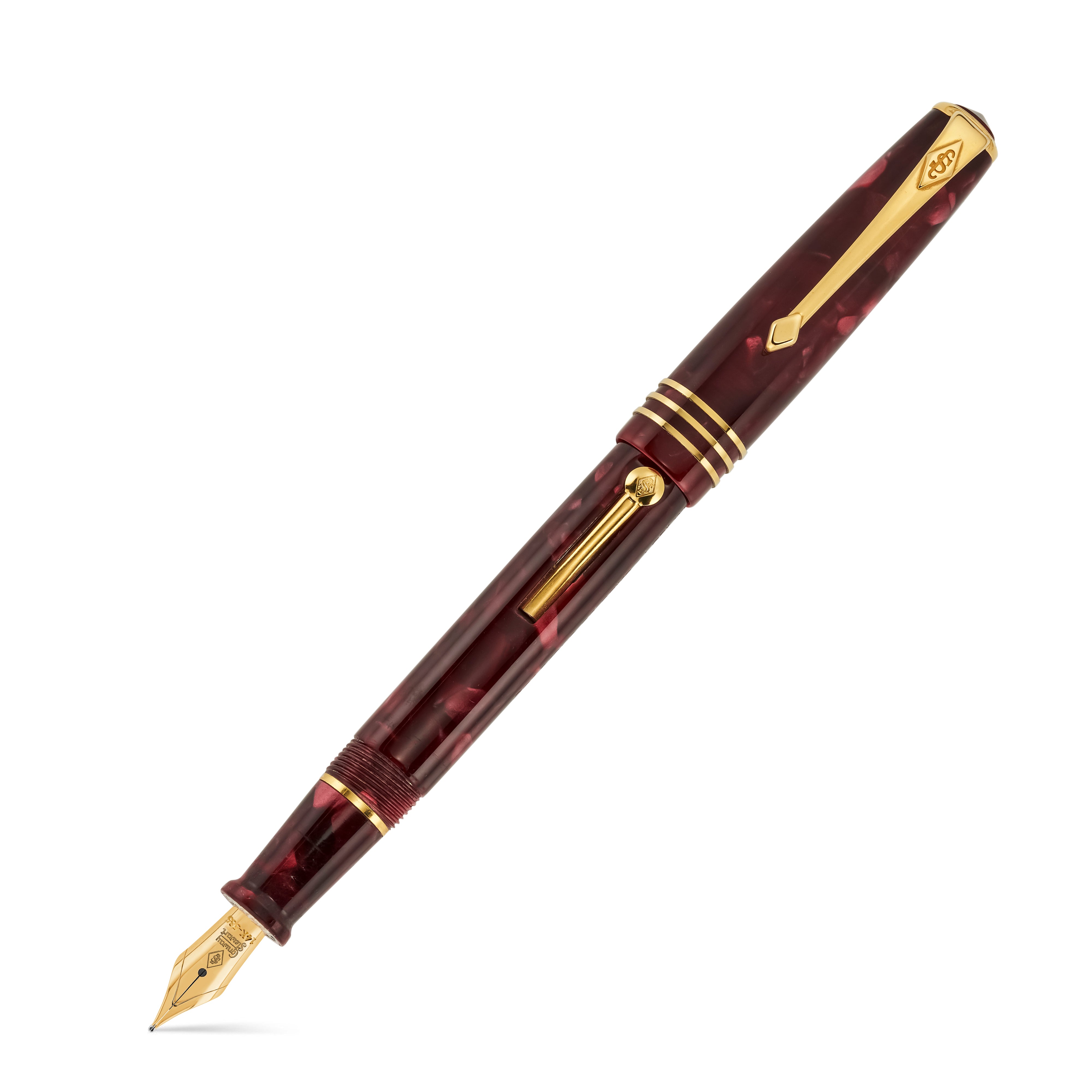 Conway Stewart Series 58 burgundy marbled fountain pen, capped, gold-plated bands, no clip