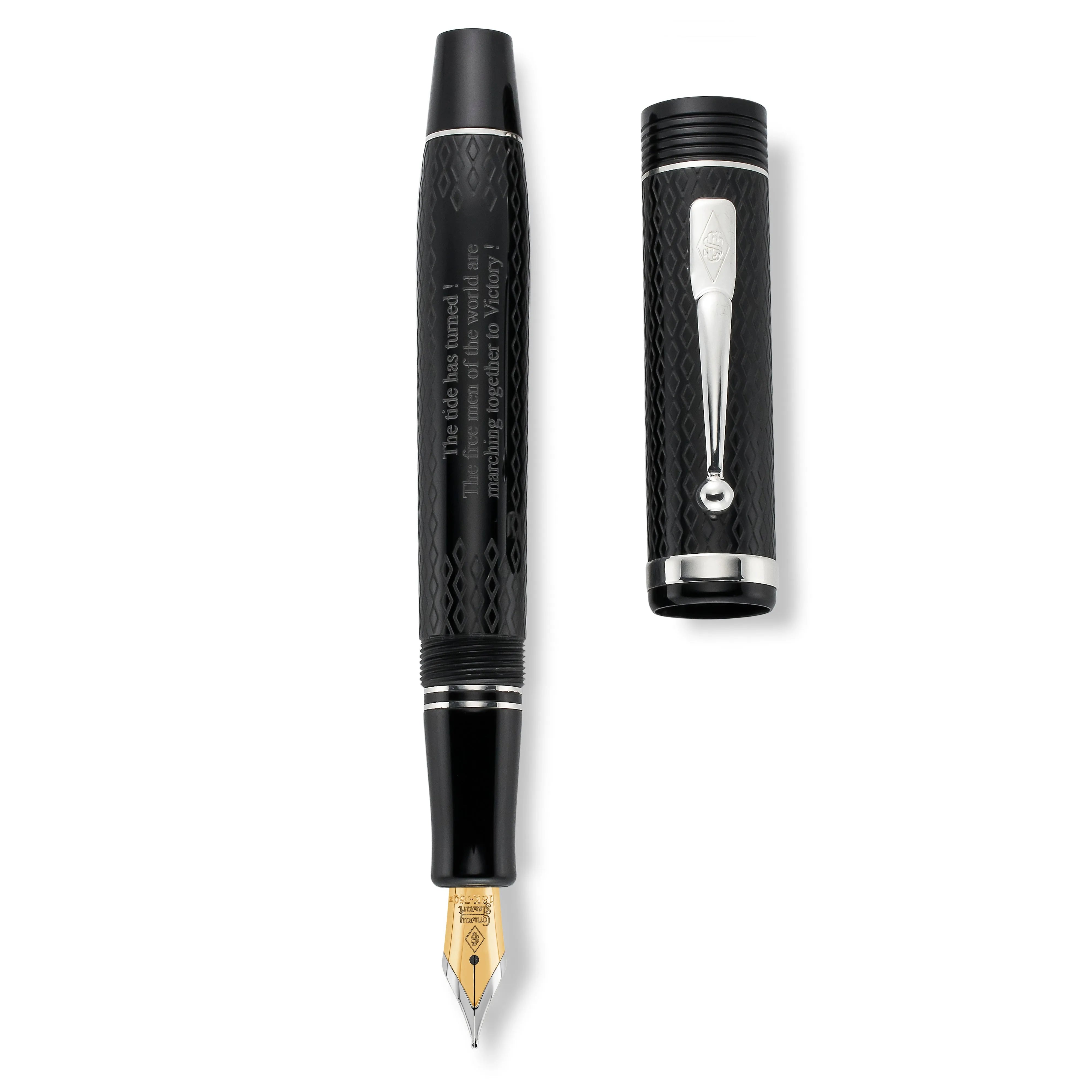 D-Day 80th Anniversary pen and cap shown separately, overhead view, silver clip detail