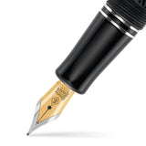 Nib close-up on the D-Day 80th Anniversary pen, gold nib and black barrel