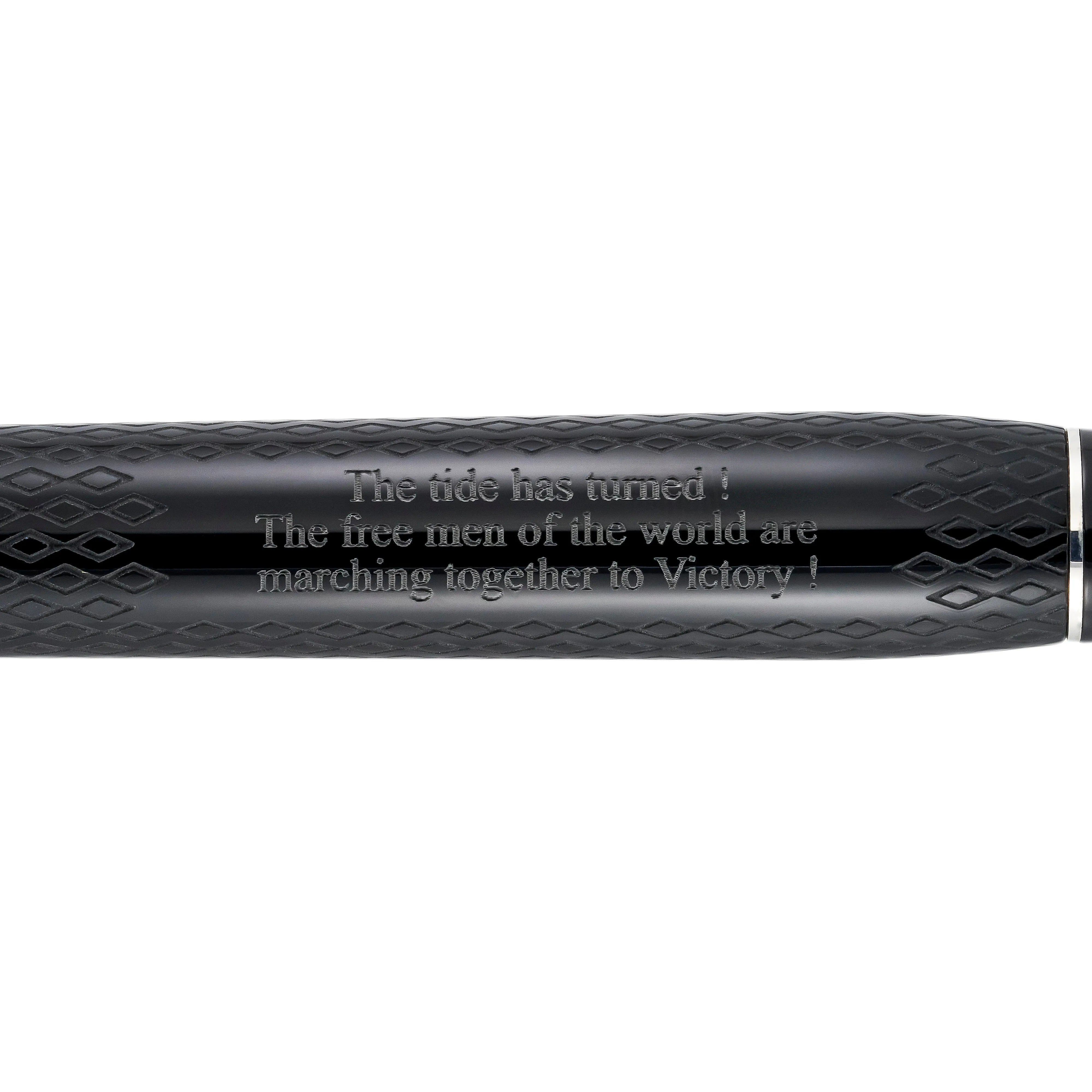Engraved barrel quote 'The tide has turned...marching together to Victory' on the D-Day pen