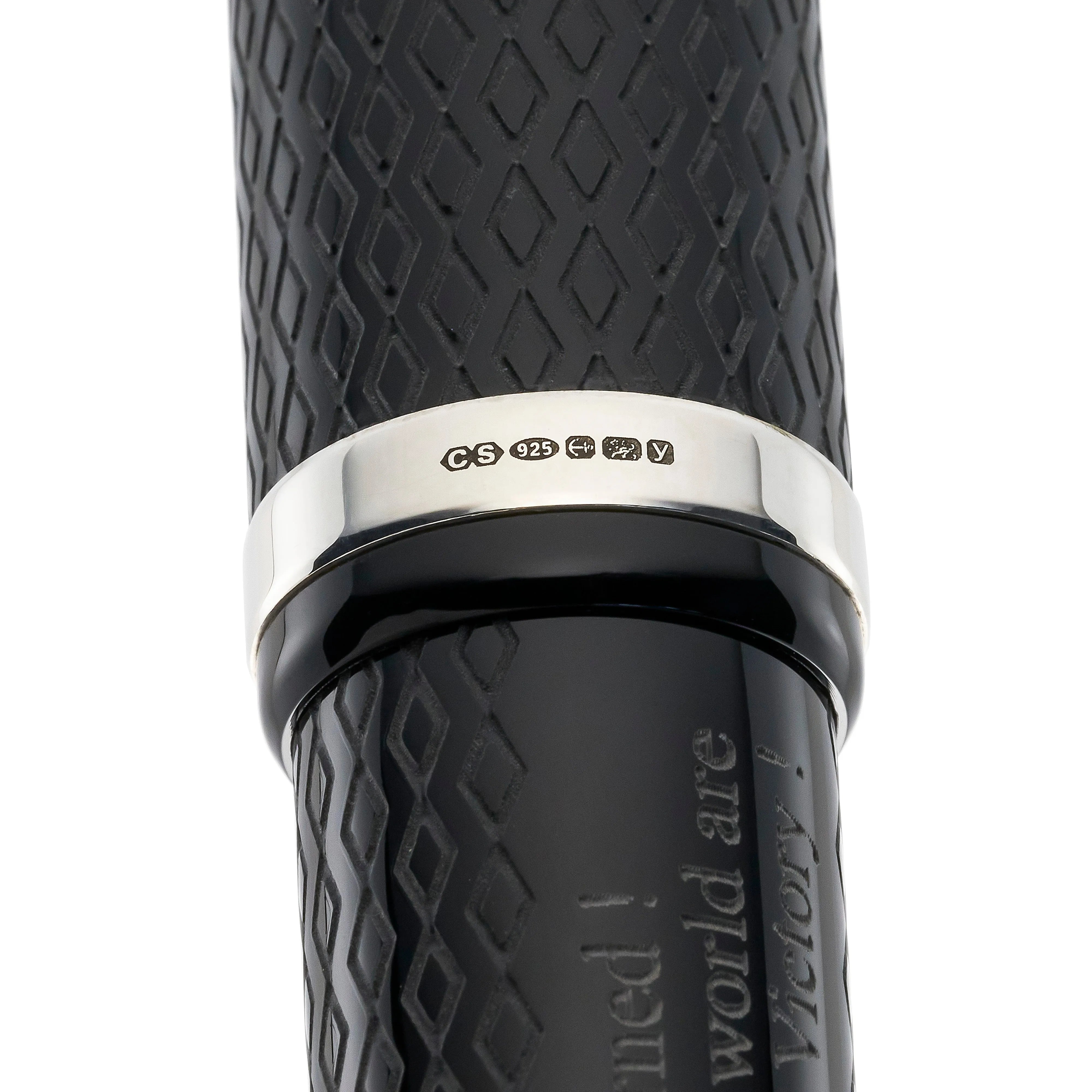 Close-up of sterling silver hallmark stamps on the D-Day 80th Anniversary pen band