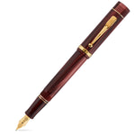 Conway Stewart Churchill Galaxy Silk Füllfederhalter, Kappe geschlossen, bordeauxrot geriffelt mit Goldakzenten