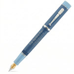 Conway Stewart Spitfire fountain pen uncapped, showing gold nib and pale blue grip section