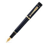 Conway Stewart Churchill Midnight Blue fountain pen capped, deep navy finish with gold clip and trim