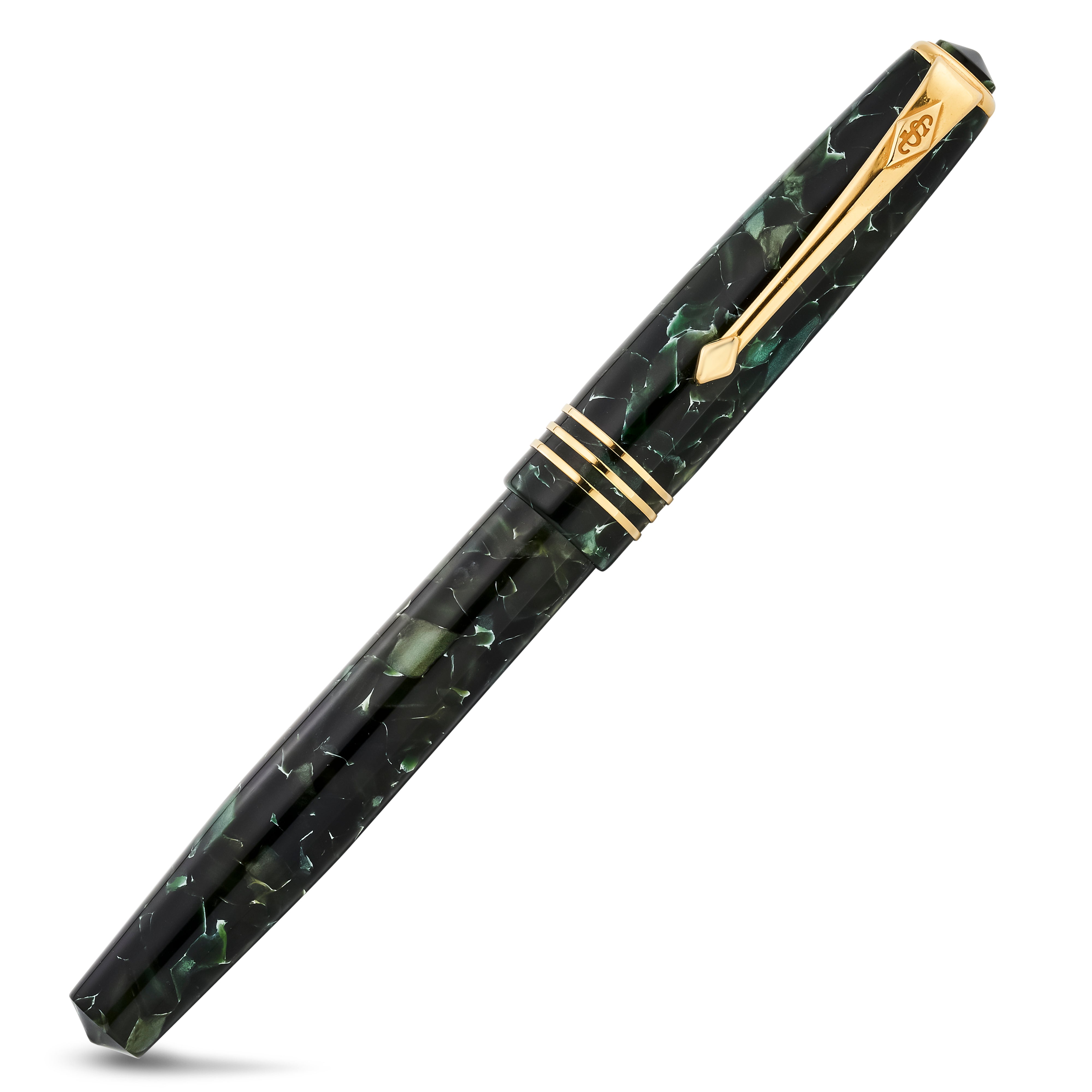 Conway Stewart Series 58 Classic Green Füllfederhalter, anderer Blickwinkel, Detailansicht des goldenen Clips