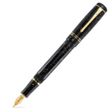 Winston Exmoor fountain pen capped, black and grey marbled acrylic with gold trim