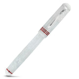 Pluma estilográfica Conway Stewart Raleigh White Crystal, ángulo alternativo, anillos rojos y clip plateado