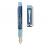 Conway Stewart Spitfire fountain pen and cap laid side by side, showing engraved limited edition barrel text