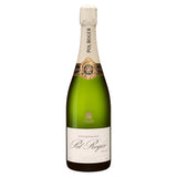 Bottle of Pol Roger Reserve champagne with cream foil and blue label