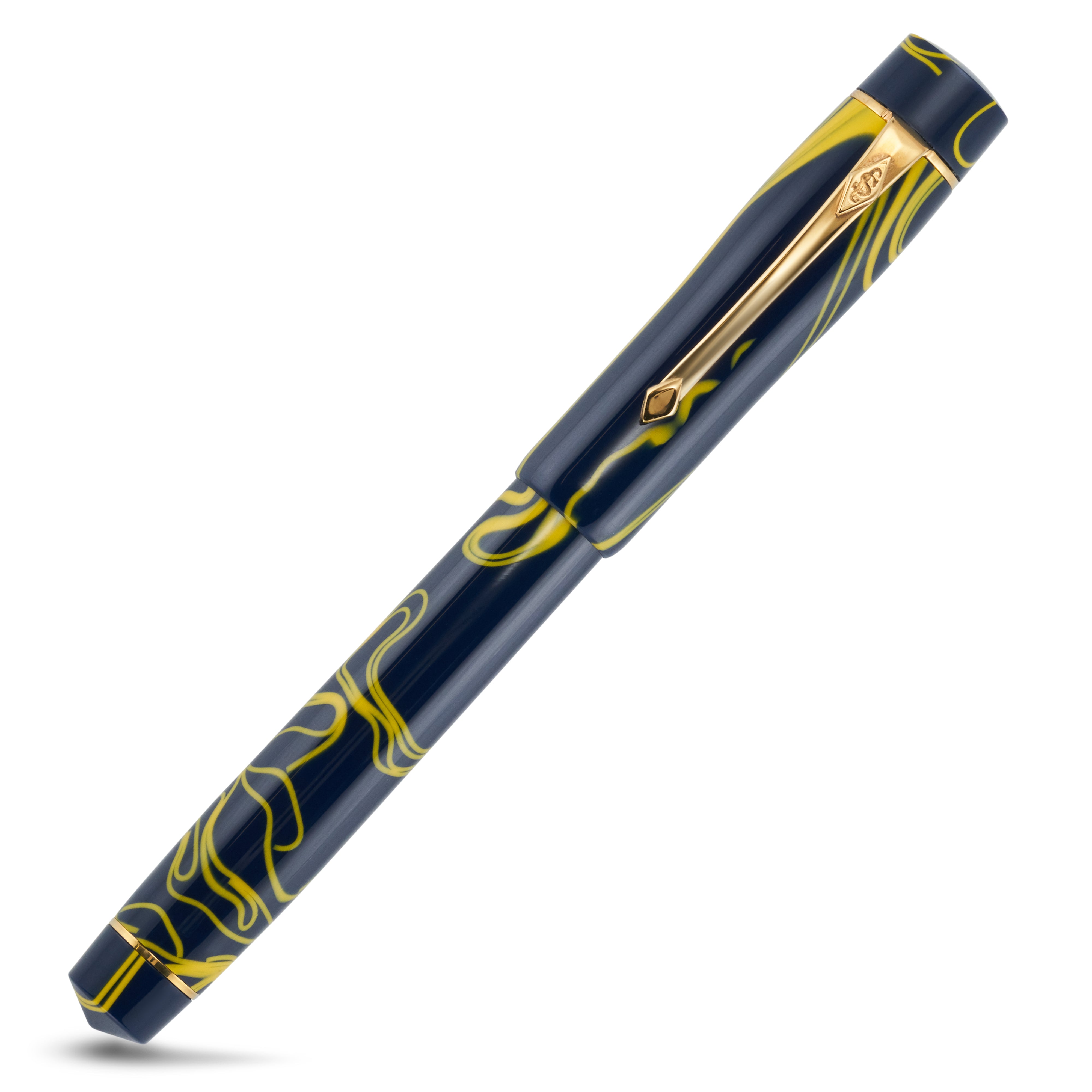 Conway Stewart Wellington Givita fountain pen, alternate angle, gold clip detail