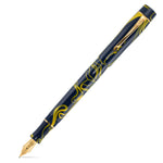 Conway Stewart Wellington Givita fountain pen in navy and yellow swirl acrylic, capped, gold trim