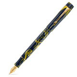 Conway Stewart Wellington Givita fountain pen in navy and yellow swirl acrylic, capped, gold trim