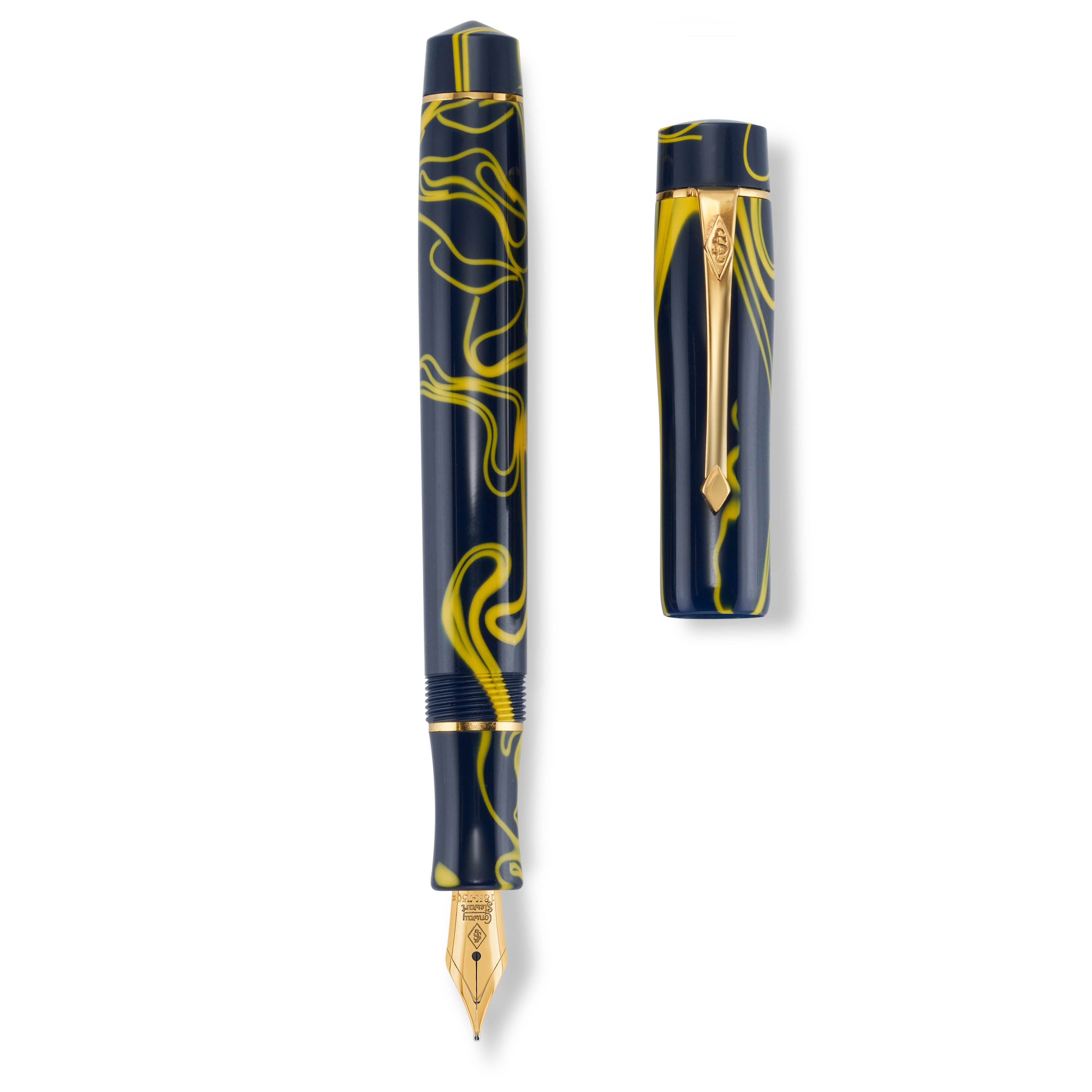 Wellington Givita pen and cap shown separately, overhead view, gold clip detail