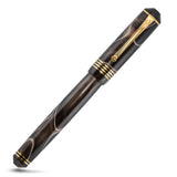 Raleigh Mocha fountain pen at an angle on white background, brown and cream swirled resin