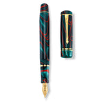 Winston Red Whirl pen shown capped and uncapped, top-down view revealing the gold nib