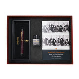 Boxed set viewed from above: fountain pen, bottle of Conway Stewart ink and the Churchill speeches book
