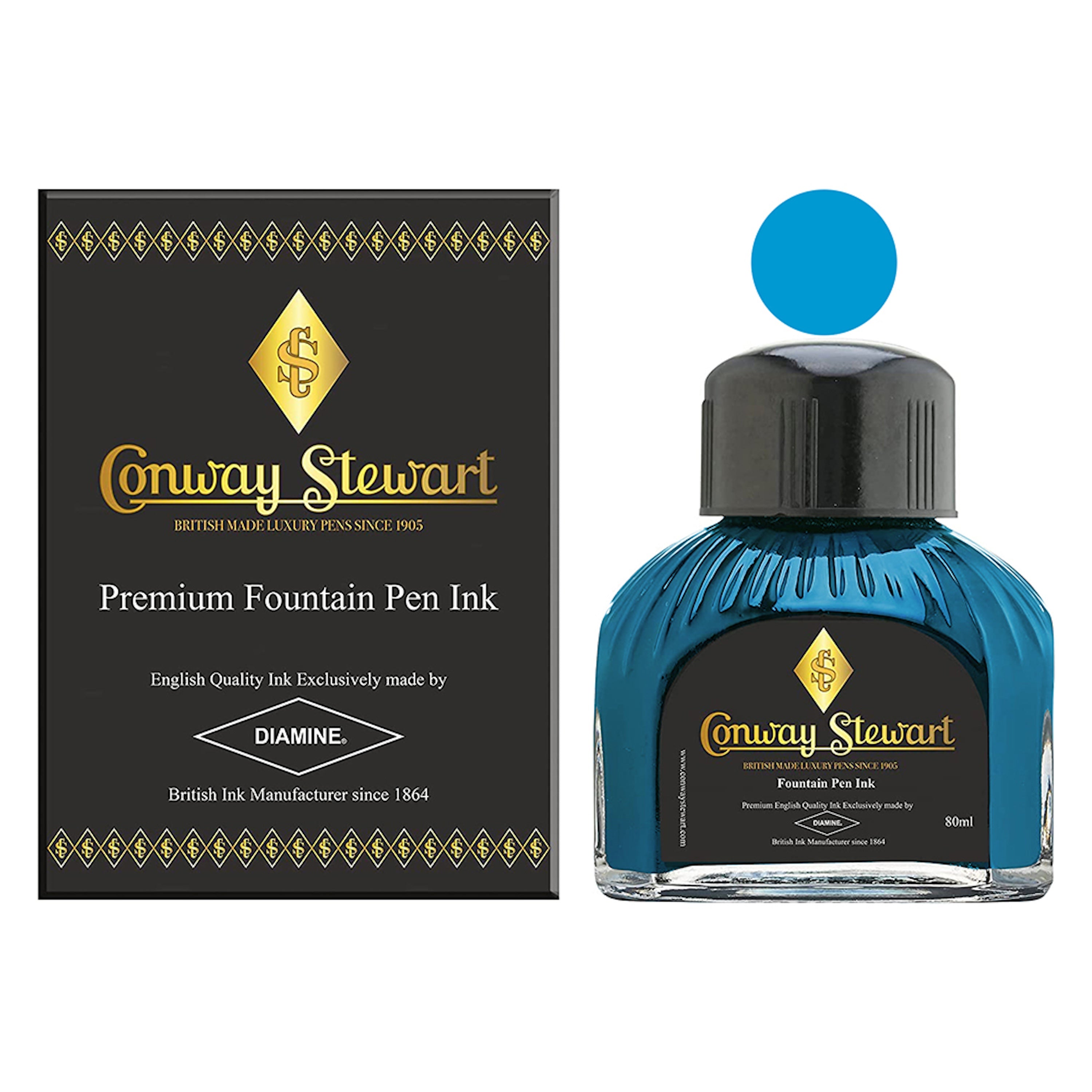 Conway Stewart Aqua Blue瓶装钢笔墨水，80毫升装礼盒配色卡