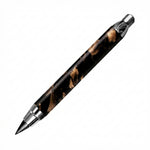 Pencil with tortoiseshell pattern and metallic accents on a white background