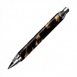 Pencil with tortoiseshell pattern and metallic accents on a white background