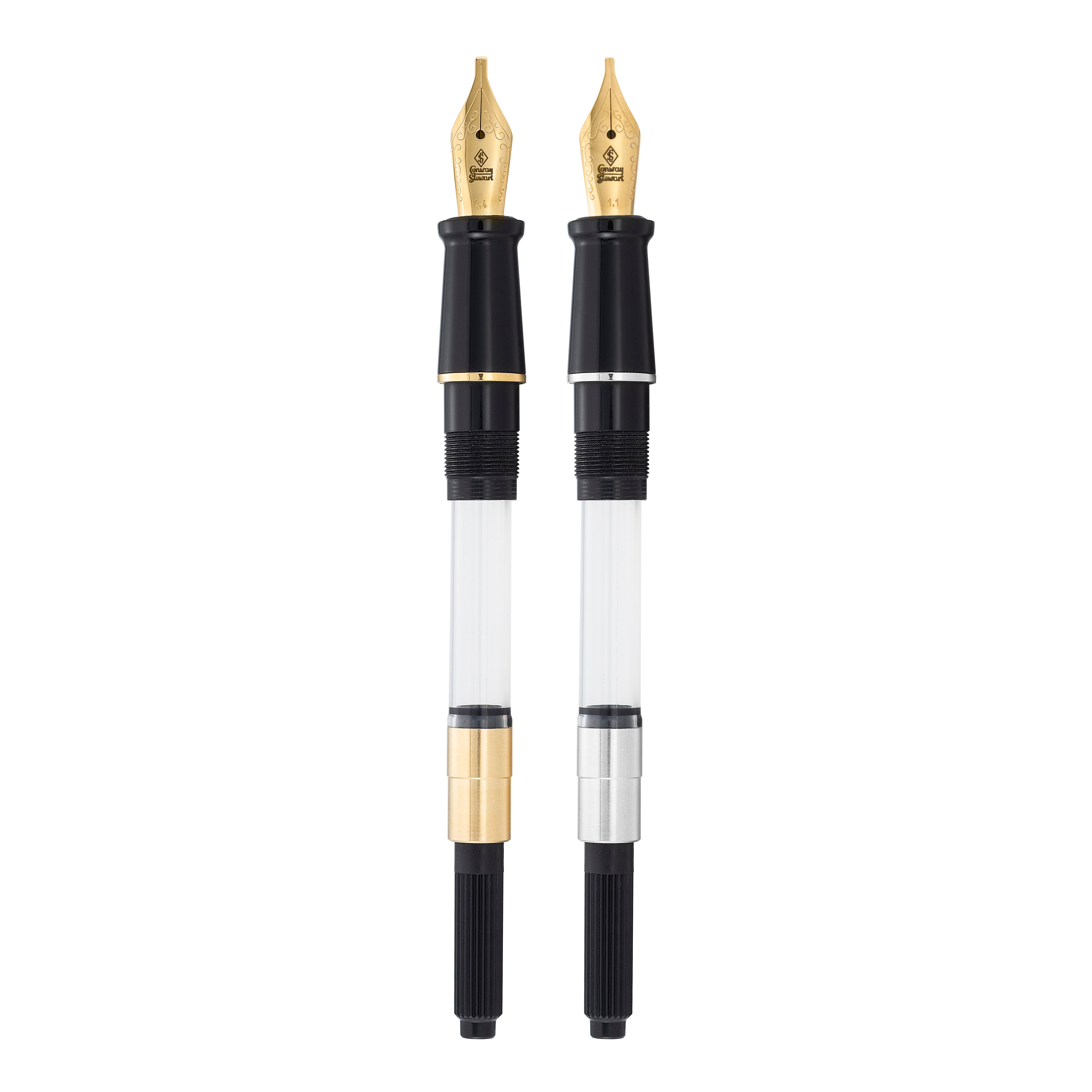 Plumes de calligraphie taille 5 avec alimentation et convertisseur, versions cerclées d'or et d'argent