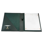 Porte-documents A4 en cuir Conway Stewart ouvert, montrant le porte-stylo et le bloc Conference Notes vierge