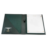 Porte-documents A4 en cuir Conway Stewart ouvert, montrant le porte-stylo et le bloc Conference Notes vierge