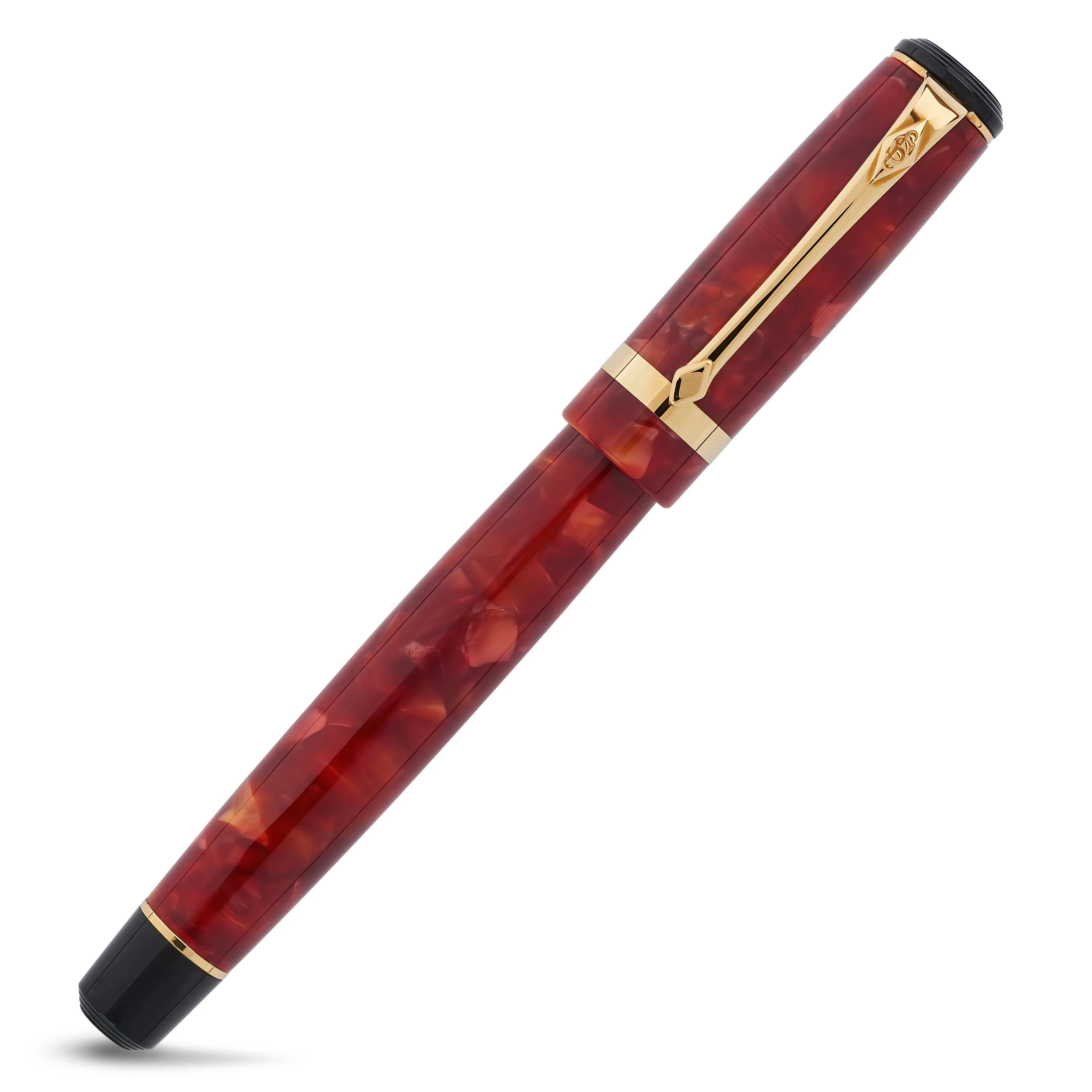 Conway Stewart Collectors Pen kirschrot marmoriert, anderer Blickwinkel, Detailansicht des goldenen Clips