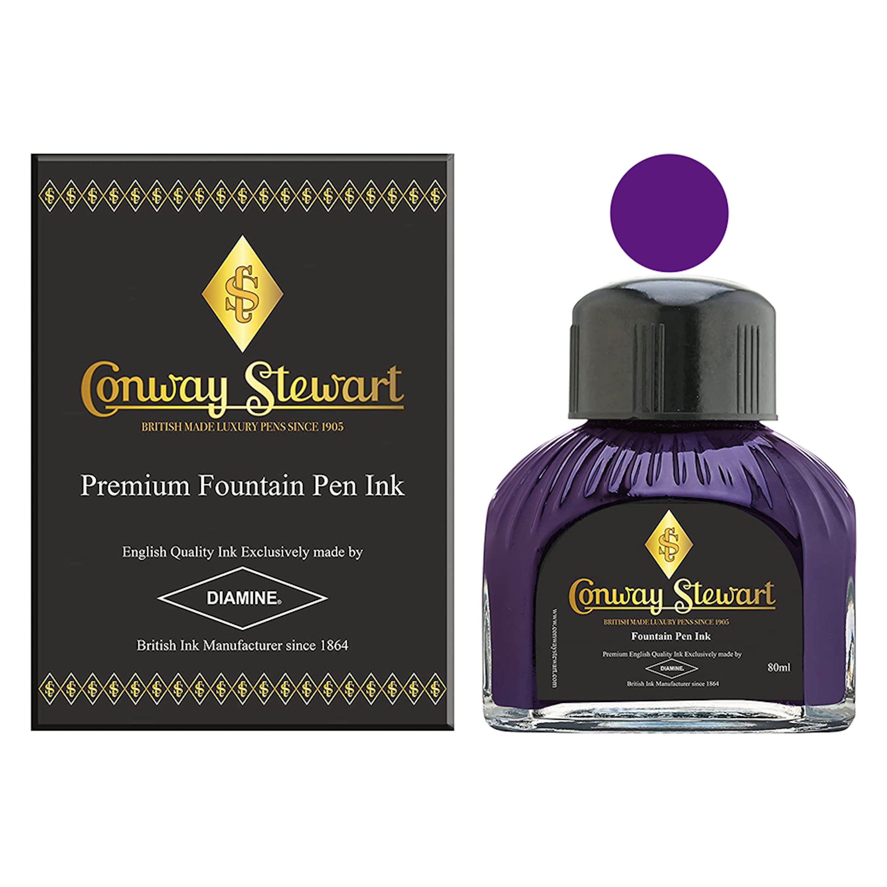 Conway Stewart Imperial Purple瓶装钢笔墨水，80毫升装礼盒配色卡
