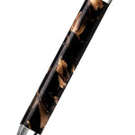 Dartmoor Scribbler ballpoint on white background, brown and black marbled resin with silver trim