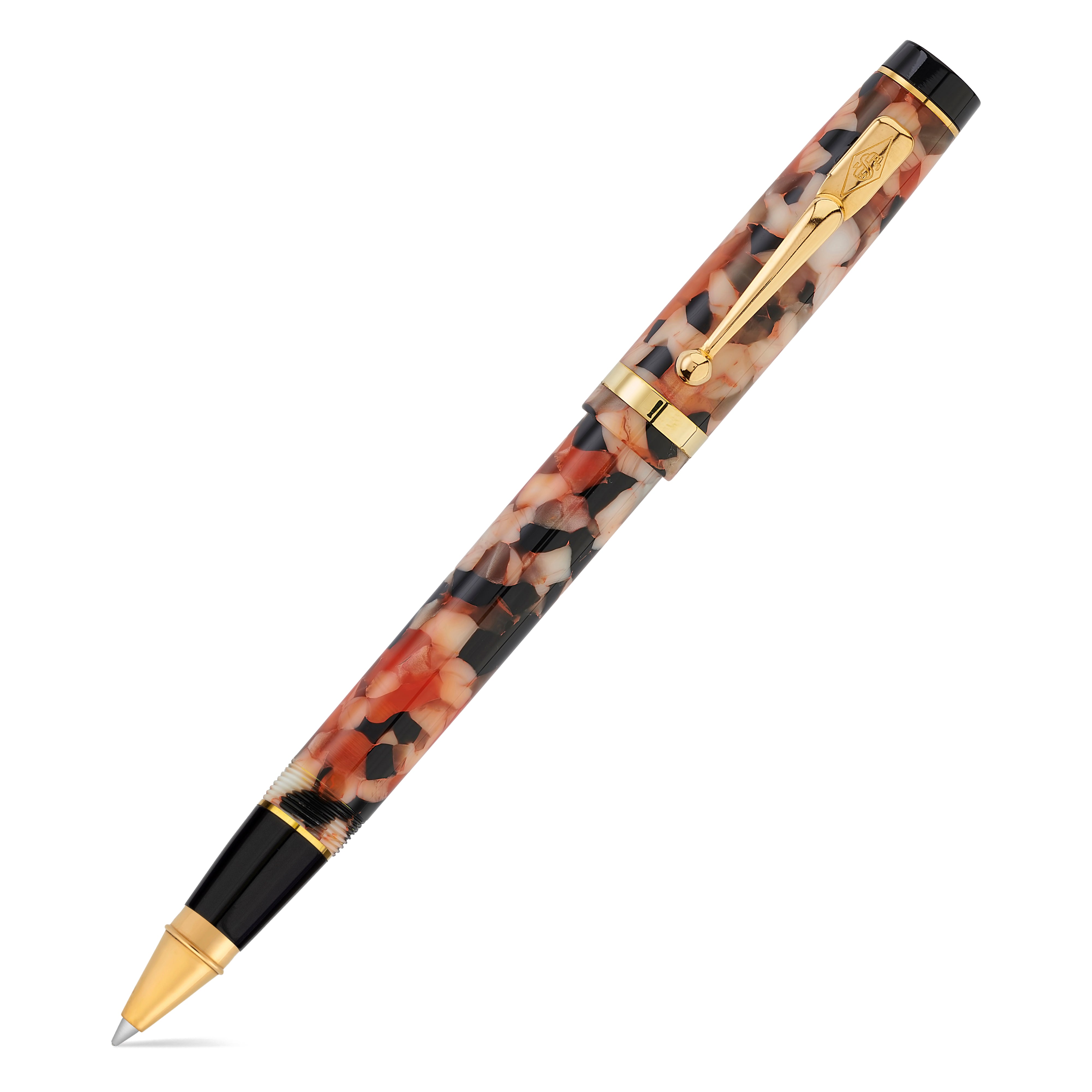 Duro Razor Shell Tintenroller mit geschlossener Kappe, geschecktes rot-creme-schwarzes Schildpatt-Acryl