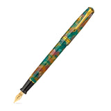 Pluma estilográfica Series 58 Heather con el capuchón puesto, acrílico moteado verde azulado, ámbar y rosa con detalles dorados
