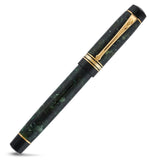 Belliver Classic Green fountain pen capped, shown from a slightly rotated angle showing the green marbling