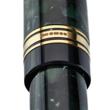 Close-up of the cap band on the Belliver Classic Green pen, showing sterling silver hallmarks