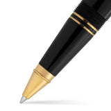 Close-up of the Churchill Bordeaux ballpoint tip and gold-tone cone beneath the black barrel
