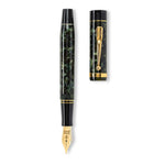 Churchill Bracket Green pen and cap shown separately from above, comparing the acrylic pattern