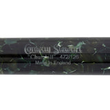 Close-up of Churchill Bracket Green barrel engraving reading Conway Stewart Churchill, made in England