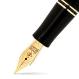 Close-up of the Churchill Classic Black Gold nib, a gold nib engraved with the Conway Stewart crest
