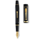 Churchill Classic Black Lever-Fill pen shown capped and with cap detached, gold nib and lever visible