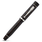 Churchill Dartmoor Silver fountain pen capped, showing the chrome clip against marbled acrylic
