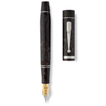 Churchill Dartmoor Silver fountain pen shown uncapped beside its cap, flat lay view