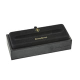 Conway Stewart Präsentationsbox, geschlossen, aus schwarzem Kunstleder mit goldenem Branding