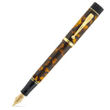 Churchill Tortoiseshell फाउंटेन पेन कैप खोलकर, एम्बर टॉर्टॉइज़शेल एक्रिलिक गोल्ड ट्रिम के साथ